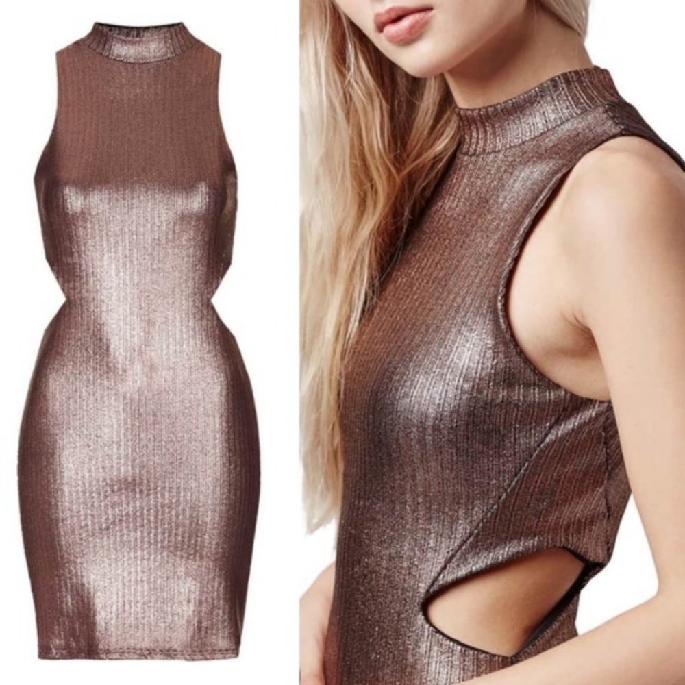 Topshop Metallic Bronze Gold Bodycon Dress